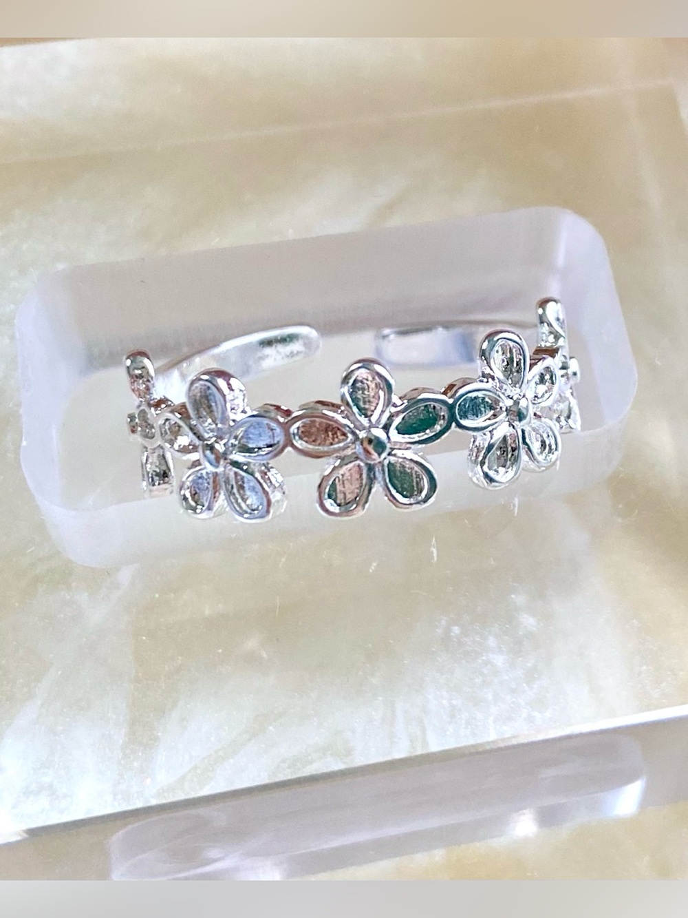 Silver Floral Open Band Ring